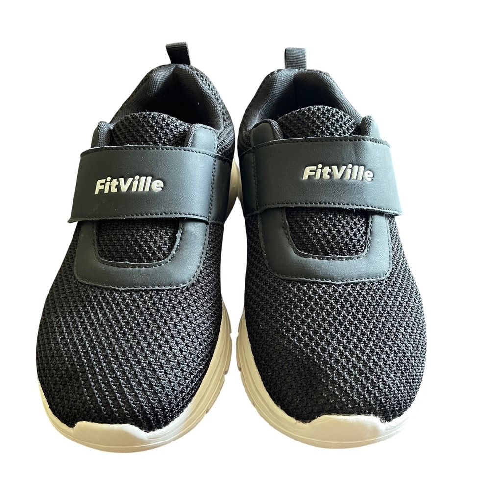 FitVille Womens Rebound Core Walking Shoes Black White Wide 8EW